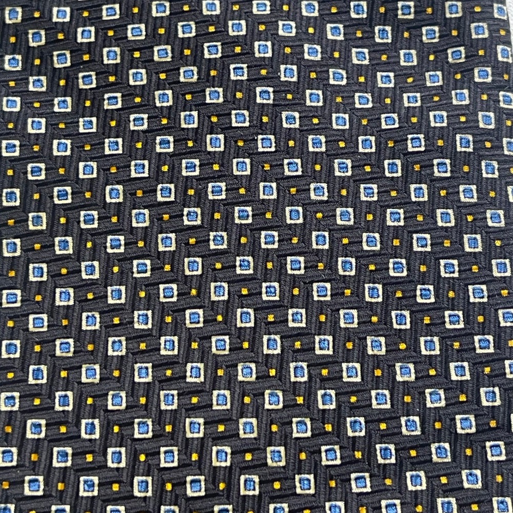 Polo Ralph Lauren Mens Silk Tie‎ Navy Blue Geometric Square Pattern Made in USA